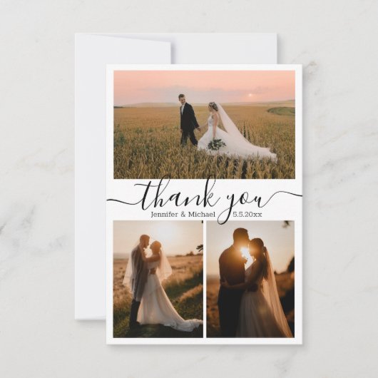 感謝していミニマルの3枚の写真結婚集 カード (正面)