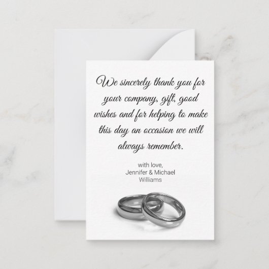 感謝していミニマル白黒結婚写真 ノートカード (裏面)