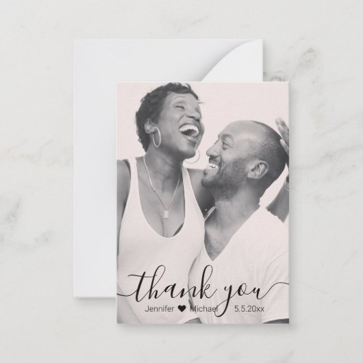 感謝していミニマル白黒結婚写真 ノートカード (正面)