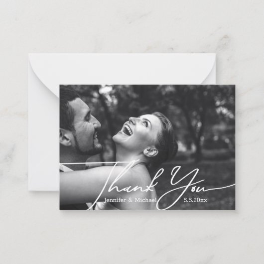 感謝していミニマル結婚君の写真は白黒 ノートカード (正面)