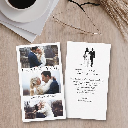 感謝していミニマル3枚の写真結婚の ノートカード