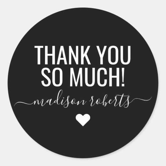 感謝していモダンお前はタイポグラフィ黒 ラウンドシール (正面)