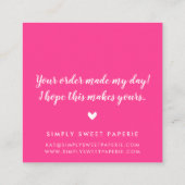 感謝していモダンは直手の文字がホットピンク スクエア名刺 (裏面)