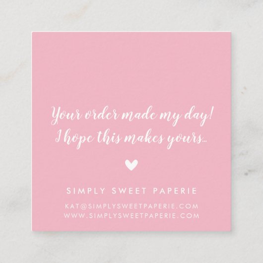 感謝していモダンは直筆文字のピ淡い色のンク スクエア名刺 (裏面)