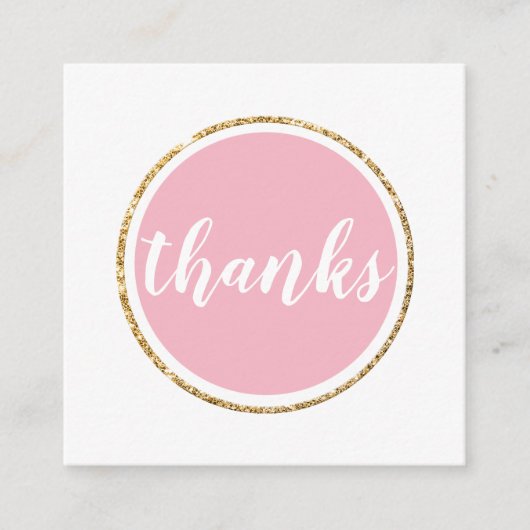 感謝していモダンは直筆文字のピ淡い色のンク スクエア名刺 (正面)