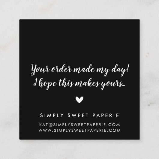 感謝していモダンは黒文字文字 スクエア名刺 (裏面)