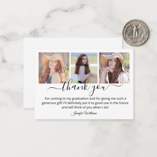 感謝していモダン卒業3写真予算 ノートカード (正面/裏面インサイチュ)
