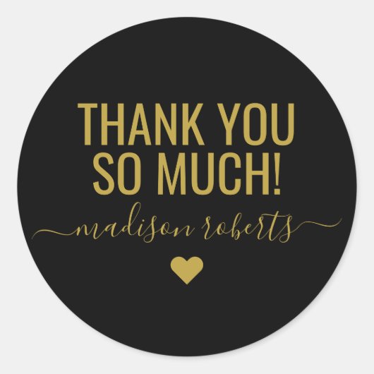 感謝していモダン君はタイポグラフィブラック金ゴールド ラウンドシール (正面)