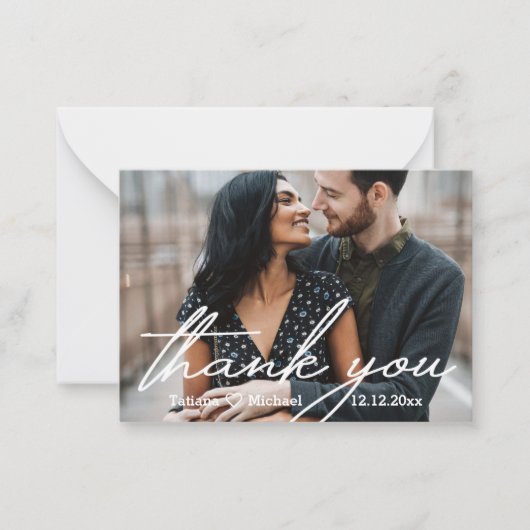 感謝していモダン手書きシック結婚の2つの写真 ノートカード (正面)