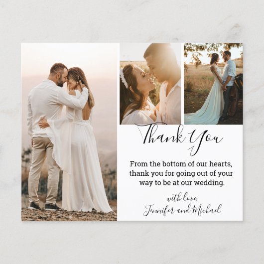 感謝していモダン書結婚3枚フォトカード (正面)