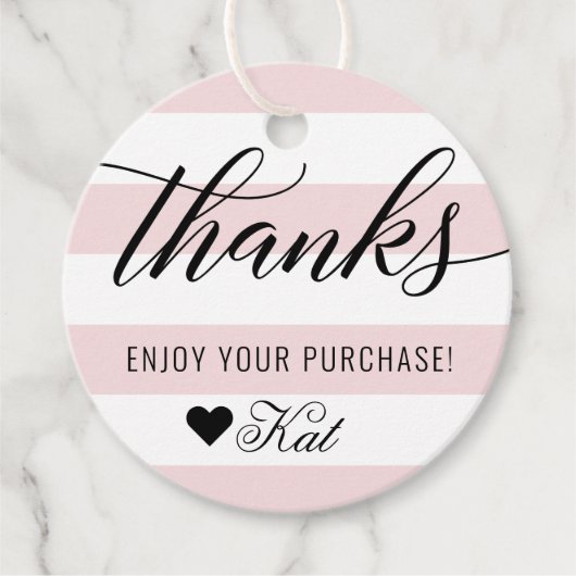 感謝していモダン黒のスクリプ淡い色のトのピストライプンク フェイバータグ (正面)