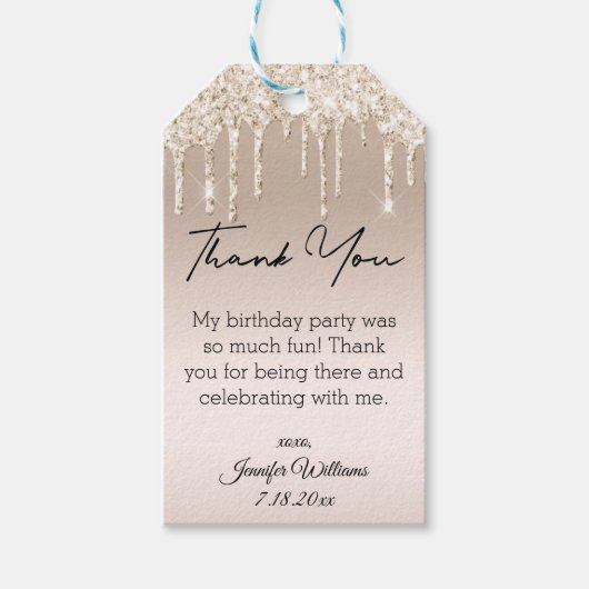 感謝していモダン16個の金ゴールド滴グリッター ギフトタグ (正面)