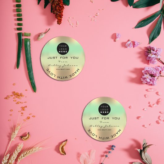 感謝していロゴホログラフ製緑金ゴールドグラデーション ラウンドシール