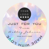 感謝していロゴ自筆製ピンクブルー ラウンドシール (正面)