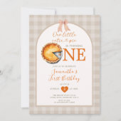 感謝してい与えのかわいこちゃんパイBeige Gingham 1st誕生日 招待状 (正面)