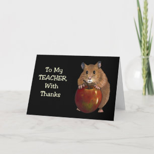感謝してい先生へ: Hamster, Apple: Art on Black サンキューカード