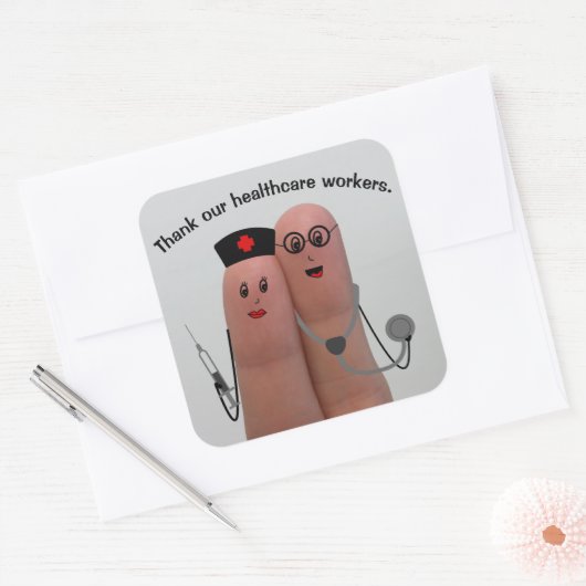 感謝してい医療従事者 スクエアシール (封筒)