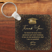 感謝してい卒業ブラック金ゴールドグリッター キーホルダー (正面)