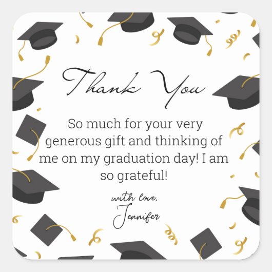 感謝してい卒業式の背景エレガント スクエアシール (正面)