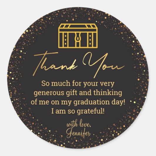 感謝してい卒業黒金ゴールド幹グリッター ラウンドシール (正面)