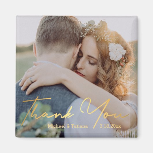 感謝してい君の金結婚筆の写真 マグネット (正面)