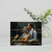 感謝してい君、ゴールデンのシックな手書き結婚の写真 箔シーズンポストカード (立ち正面)