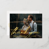 感謝してい君、ゴールデンのシックな手書き結婚の写真 箔シーズンポストカード (正面/裏面)