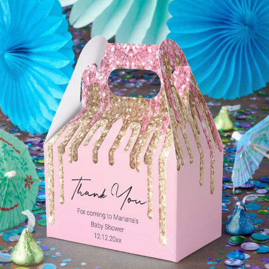 感謝してい女の子のシャワーピンク滴のグリッター フェイバーボックス (パーティー)