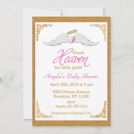 感謝してい小さな女の子用天国 招待状 (正面)