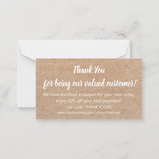 感謝してい小ビジネス向けクラフト割引コード ノートカード (裏面)