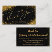 感謝してい小ビジネス黒ゴールデングリッター エンクロージャーカード (正面/裏面)