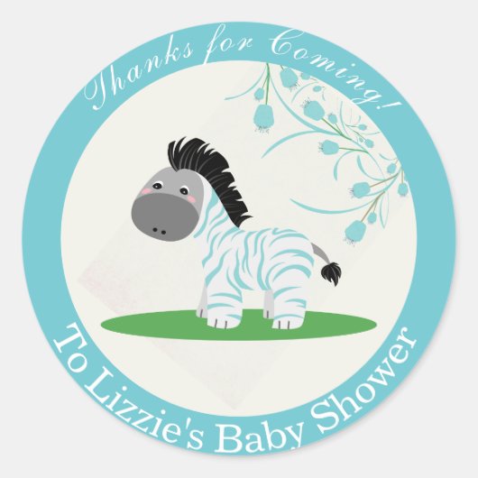 感謝してい来Blue Zebra Baby Shower Sticker ラウンドシール (正面)