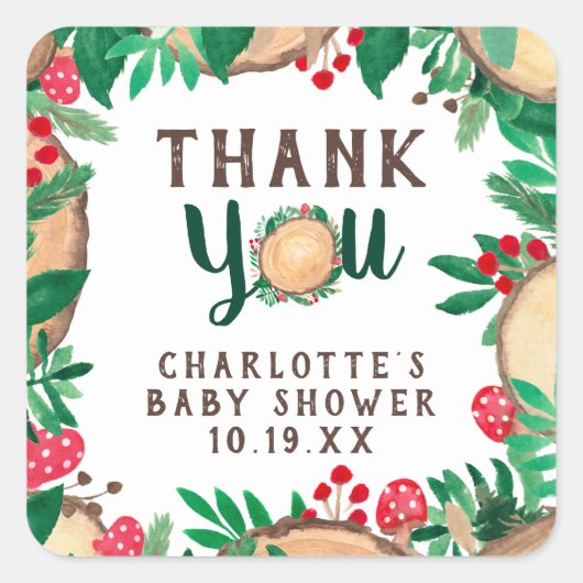 感謝してい林森林水彩赤ちゃんシャワー スクエアシール (正面)