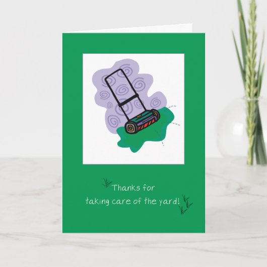 感謝してい気には芝刈り機のあるヤードに カード (正面)