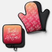 感謝してい為に素晴らし!世界賛辞の日 鍋つかみ&鍋敷きセット (正面/裏面)