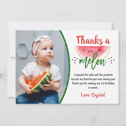 感謝してい甘いスイカ誕生日写真 サンキューカード (正面)