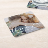 感謝してい白い書道の結婚写真 スクエアペーパーコースター (アングル)