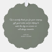 感謝してい白スタイリッシュタイポグラフィの写真結婚。 オーナメントカード (裏面)