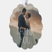 感謝してい白スタイリッシュタイポグラフィの写真結婚。 オーナメントカード (左)