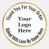 感謝してい白黒金ゴールドベーカリーここにロゴ ラウンドシール (正面)