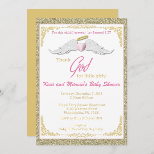 感謝してい神の天使の赤ちゃん 招待状 (正面/裏面)