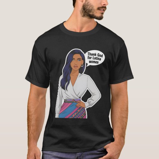 感謝してい神ラテンアメリカ系女性の女性シール Tシャツ (正面)