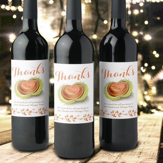 感謝してい秋栗ハート水色カスタム ワインラベル