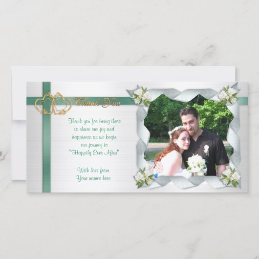 感謝してい結婚の写真カードリボン サンキューカード (正面)