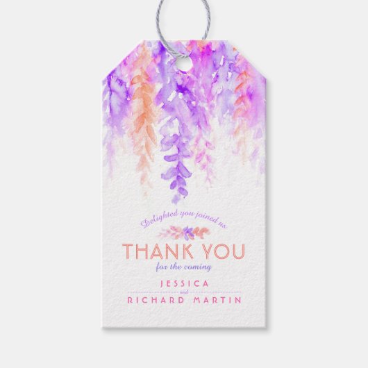 感謝してい結婚フローラ抽象芸術イベント紫オレンジ ギフトタグ (正面)