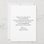 感謝してい結婚写真カードだ。モダンタイポグラフィ サンキューカード (裏面)