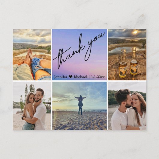 感謝してい結婚6枚の写真コラージュ ポストカード (正面)
