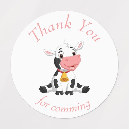 感謝してい誕生日ピンク牛のステッカー ラベル (デザイン2)