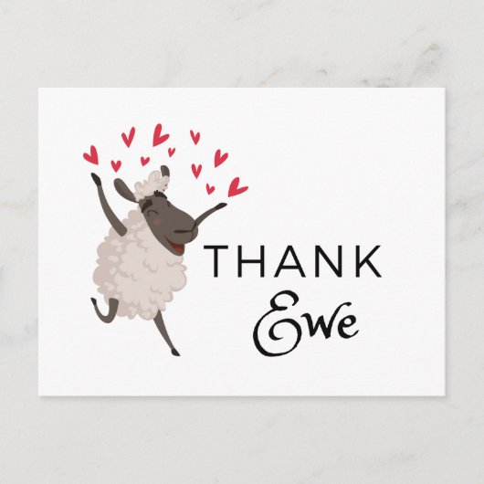 感謝してい赤いハート付きEwe Sheepありがとうはがき ポストカード (正面)