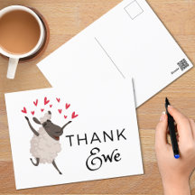 感謝してい赤いハート付きEwe Sheepありがとうはがき